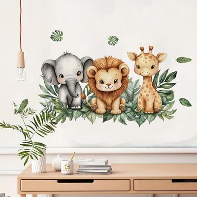 Pegatinas de Pared de Dibujos Animados de Animales de la Selva, Elefante León Jirafa Decoración Autoadhesiva para Dormitorio Sala de Estar Decoración del Hogar