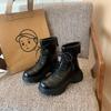 Thick-soled Martin boots women's new autumn British style retro versatile small man height increase black thin short boots
