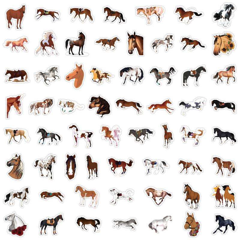 60Pcs Cute Cartoon Galloping Horse Graffiti Stickers Pvc Waterproof Horse Racing Stickers Notebook Luggage Decoration Decal Gift