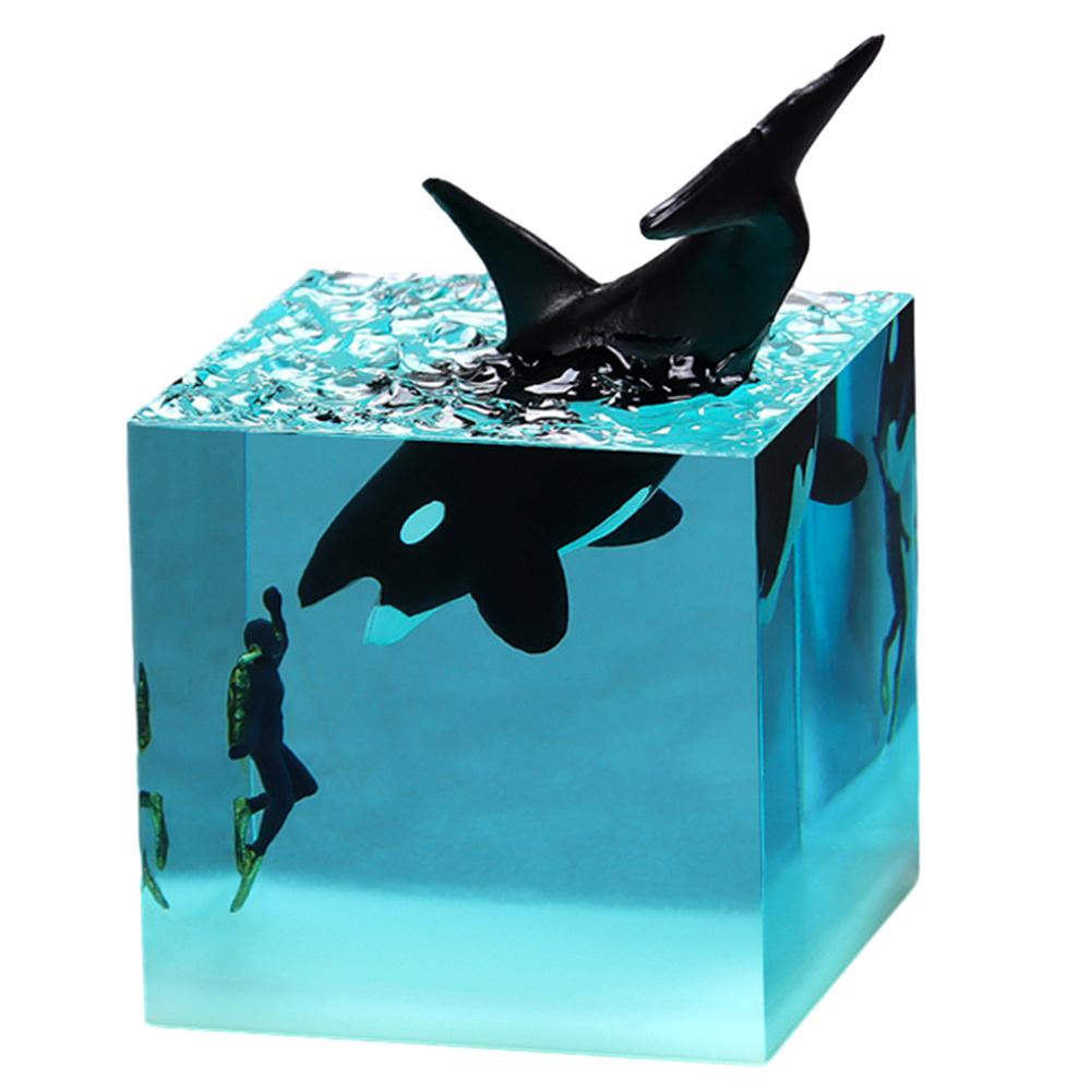 Marine Whale Cube Ornament with Light Whale Diver Ocean Decoration Beluga Killer Whale Megalodon for Desktop Bookshelf