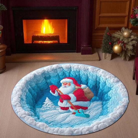 Christmas Santa Gnome Quilted Round Mat Festive Area Rug Non-Slip Backing Door Mat Living Room Bathroom Kitchen Absorbent Mat