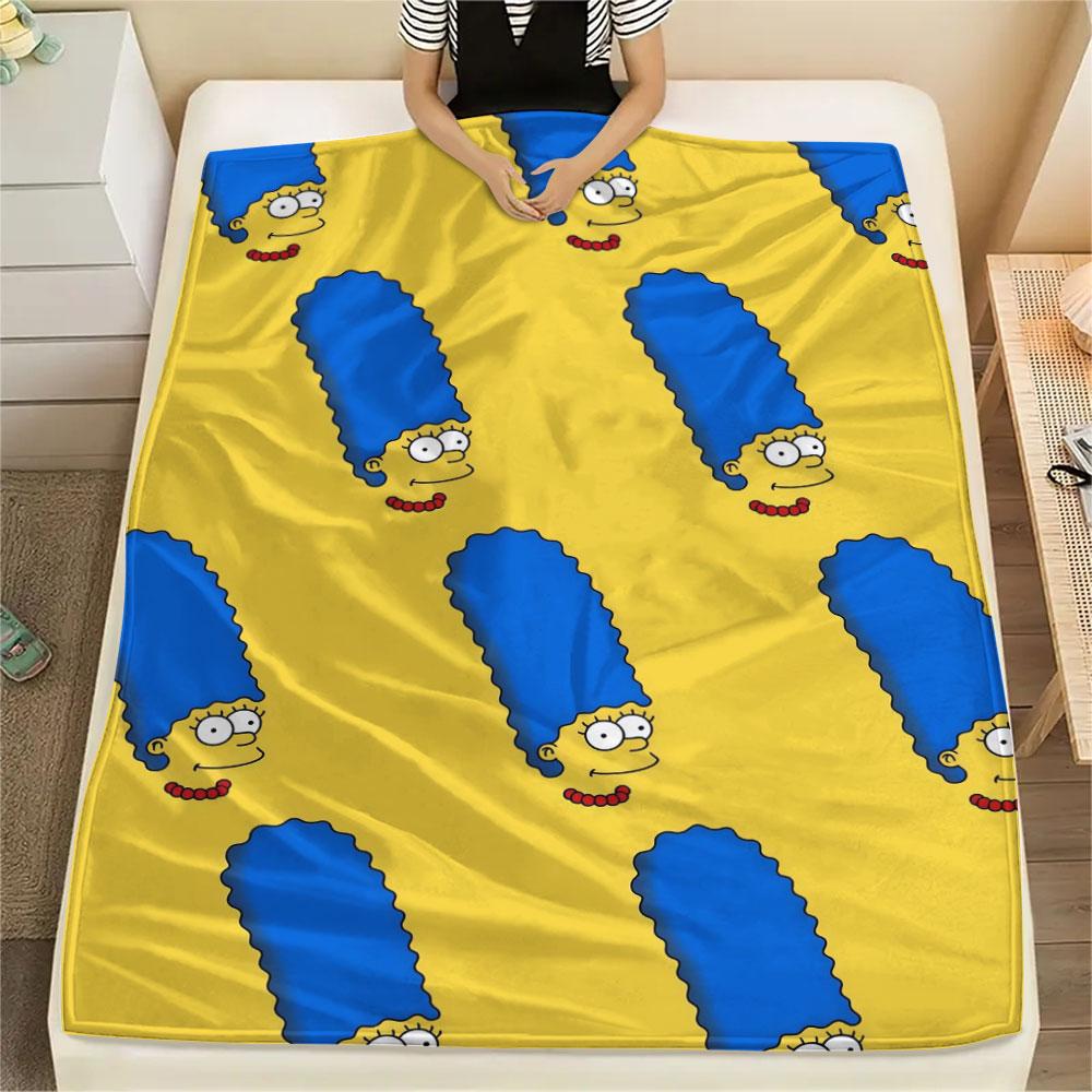 Marge Simpson Art Printed Flannel Blanket, soft throw for bedroom sofa, washable, fan merchandise, great gift.