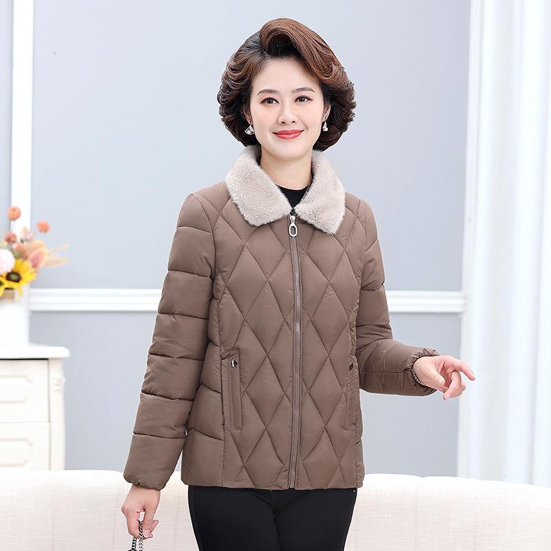 

Мама осень зима пуховик хлопковый воротник средний возраст женщины легкий короткий XXXXXXL кофейный