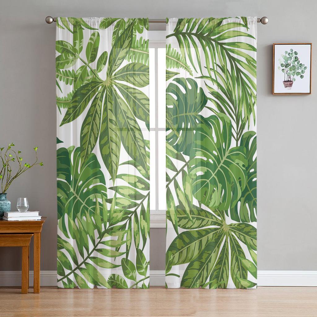 Tropische Dschungelpflanze Monstera Vorhang für Wohnzimmer Transparente Tüllvorhänge Fensterschoner für das Schlafzimmer Zubehör Dekor