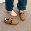 Флисовые всеобъемлющие Birkenstocks, женские осень-зима 2025, новые теплые хлопковые туфли, ретро туфли-дутики на одной педали, Birkenstocks