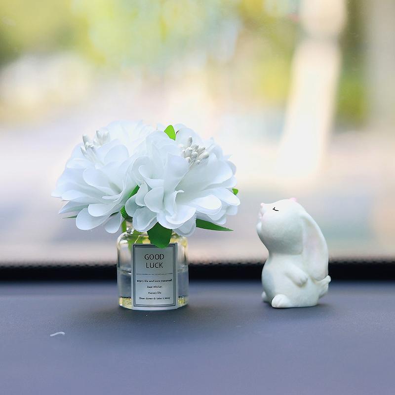 Cute Rose Flower Vase and Rabbit Car Interior Decoration Ornaments Auto Center Console Decoration Gadgets For Car Accessories