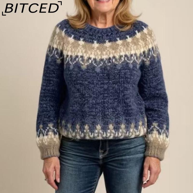 BITCED Women's High-Neck Color-Blocked Oversized Fashion Pullover Sweater