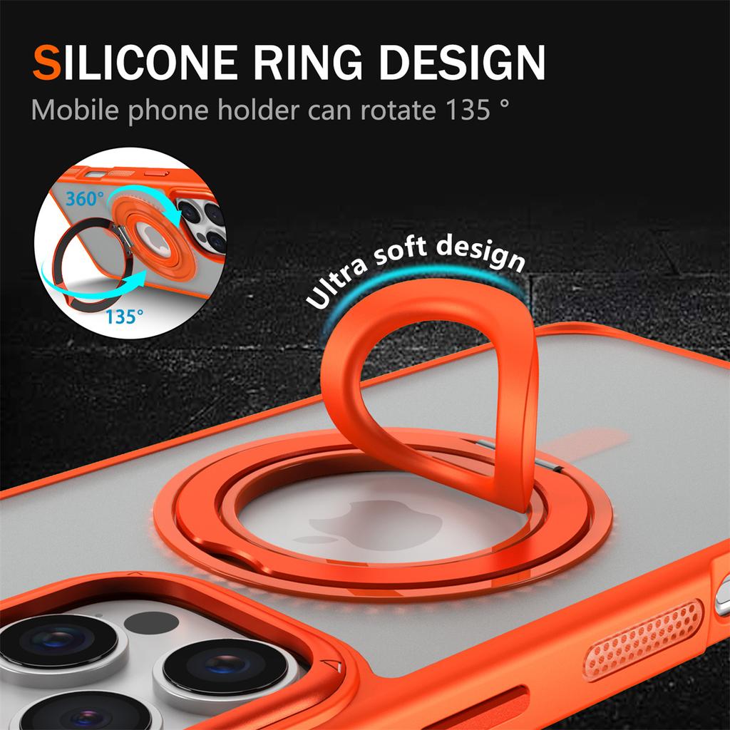 For iPhone 16 Pro Case TPU+PC Matte Backplate Phone Cover with Silicone Ring Kickstand
