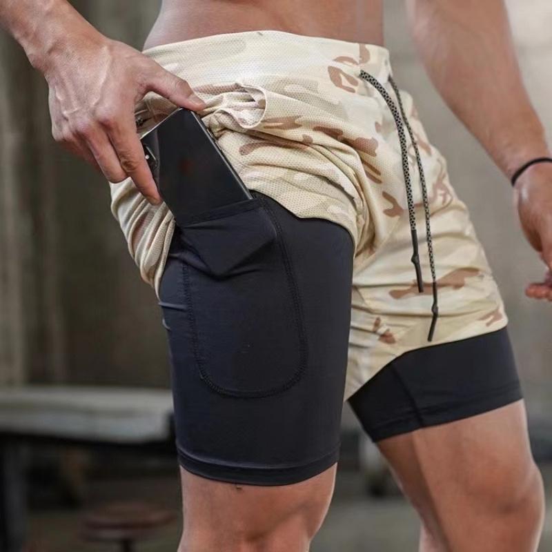 Breathable Quick-Dry Men'S Sports Shorts Double-Layer Trendy Brand Summer Quick-Dry Fitness Sports Quarter-Length Shorts