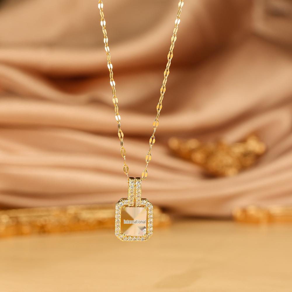 

Женское ожерелье из нержавеющей стали высокого класса с крупным драгоценным камнем и цирконовым кулоном, инкрустированным бриллиантами