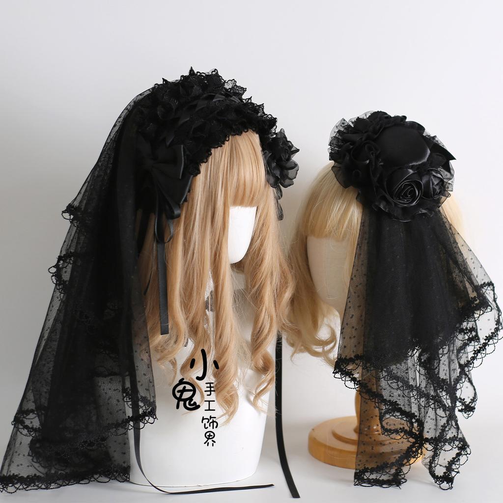 Flower Ball Bow Lace Headband Top Hat Veil KC Original Black Lamp Shadow Lolita Hair Accessories Hairpin