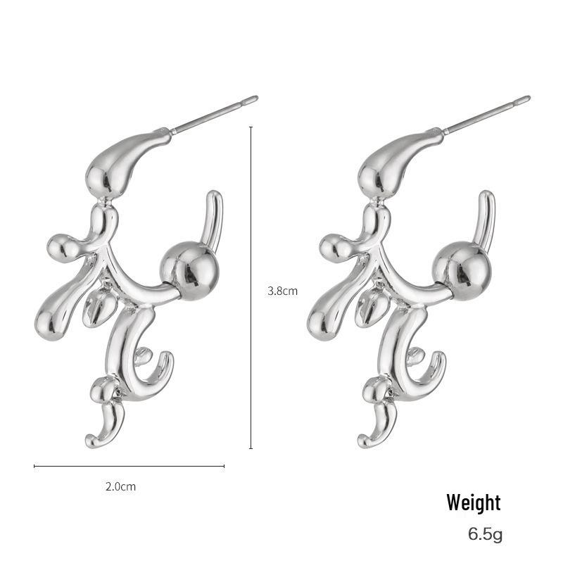 Kenjie INS. Irregular Gold Plated Metal Earrings for Women - European & American Fashion Studs
