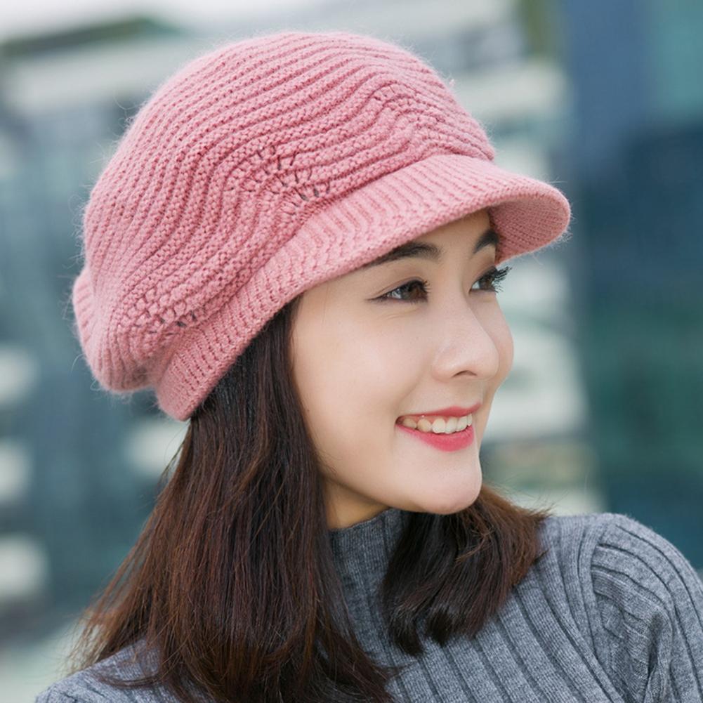 Women Knitted Cap Peaked Octagonal Beret Cap Fashionable Winter Autumn Hat