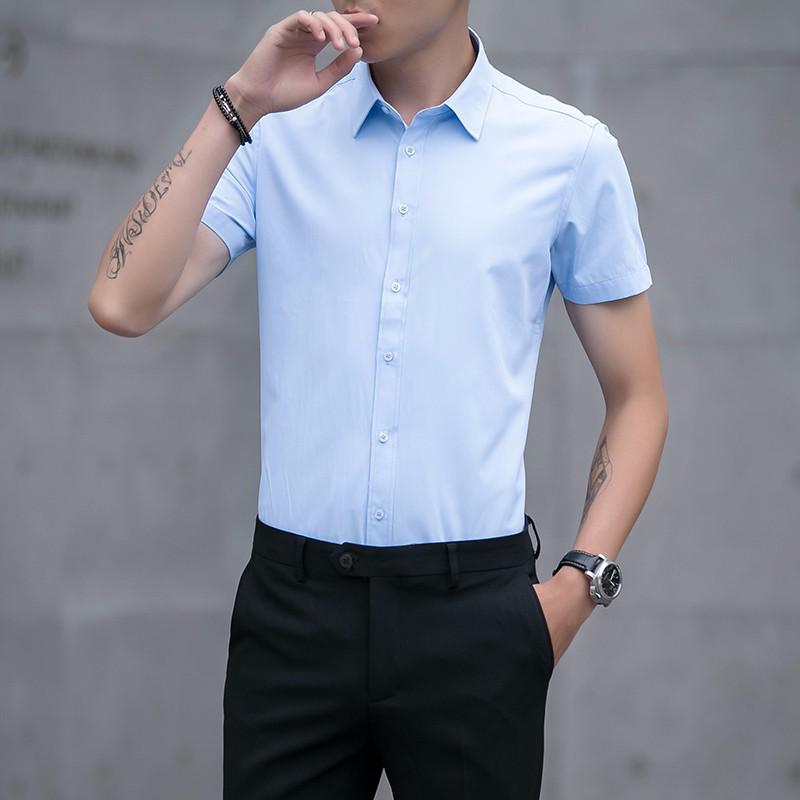 Iron-Free Slim Fit Men's White Short Sleeve Business Shirt - Anti-Wrinkle Professional Autumn Wear