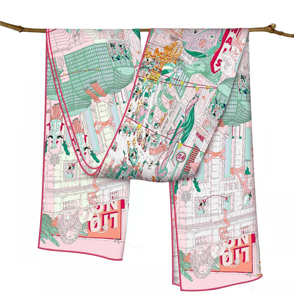 

Твиловый шелковый шарф Женское пончо Ручная подшивка Городской принт Длинные шарфы Накидки Бандана Большая шаль Хиджабы Женские фуляры 150CM x 40CM