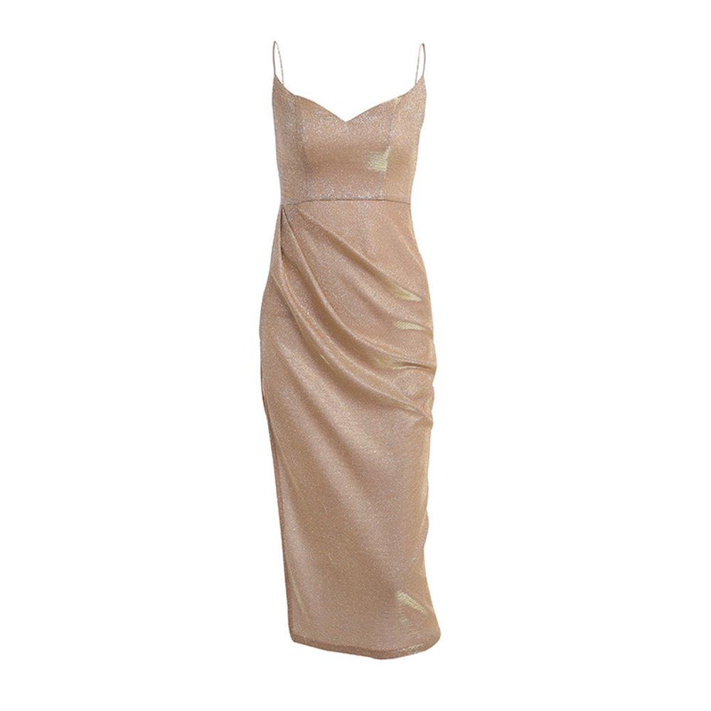 Women Sexy Glitter Sequins Dress Elegant High Slit Spaghetti Straps Bridesmaid Dress for Party Gown Evening Prom