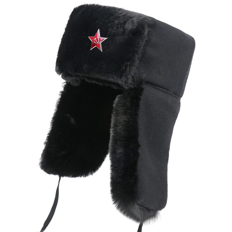 Winter Woolen Hat With Soviet Emblem Men Women Warm Ear Protection Cap Outdoor Cold Weather Accessory