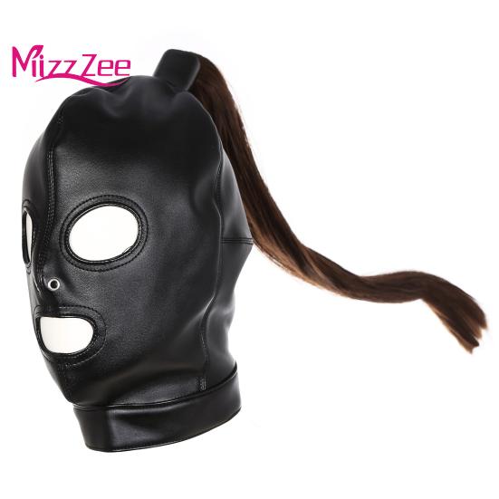 Couple Sharing Sex Toys Head Restraints Harness Face with Wig Cover Sex Toy Game Cosplay