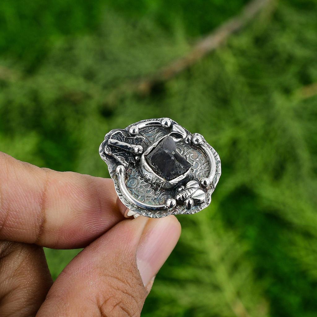 Natural African Amethyst Rough 925 Silver Promise Adjustable Ring For Girls