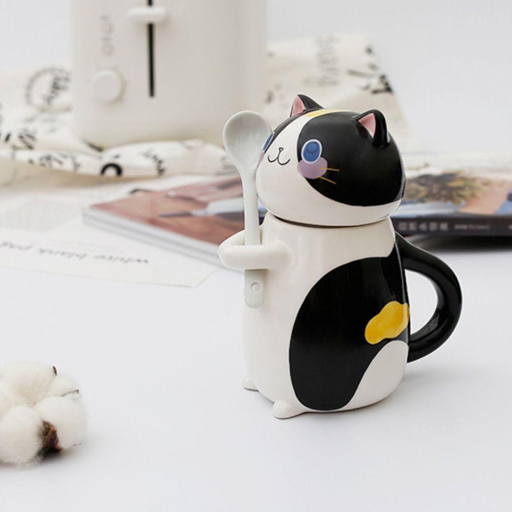 Capped Mug Cat Coffee Mug With Spoon Coffee Pots Cute Milk Tea Cups  Water