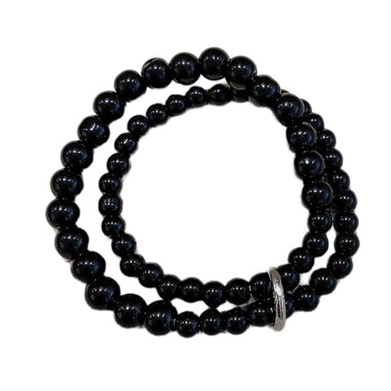 Элегантный браслет из черных бусин, браслет-цепочка с камнями, элегантные браслеты из бусин для женщин в национальном стиле, старинный шарм