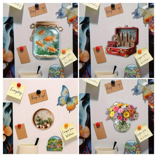 2D Acryl Kühlschrankmagnet London Goldfisch Topfpflanzen Sonnenblumenstrauß Kühlschrankmagnet Haus Küche Schrank Spind Dekoration