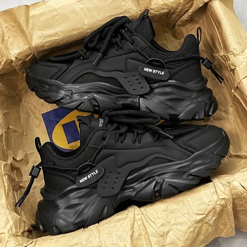 Men's Solid Chunky Shoes For Outdoor Walking Traveling, Non Slip Durable Platform Shoes For All Seasons Outdoor Activities