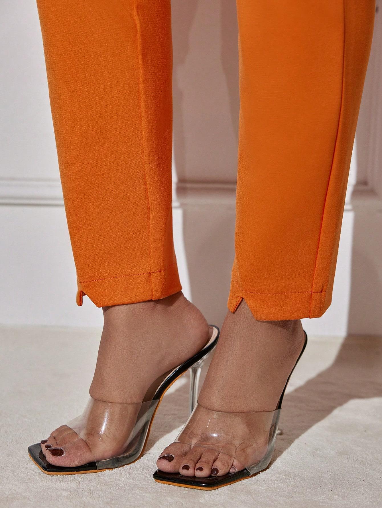 Rose Beauty Простые однотонные повседневные эластичные плиссированные брюки-морковки — фото 7