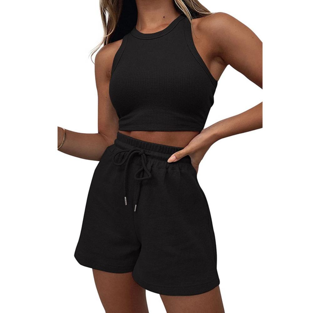 2024 Лето Новые Без Рукавов Вафельные Элегантные Женские Комплекты Однотонный Сексуальный — фото 9