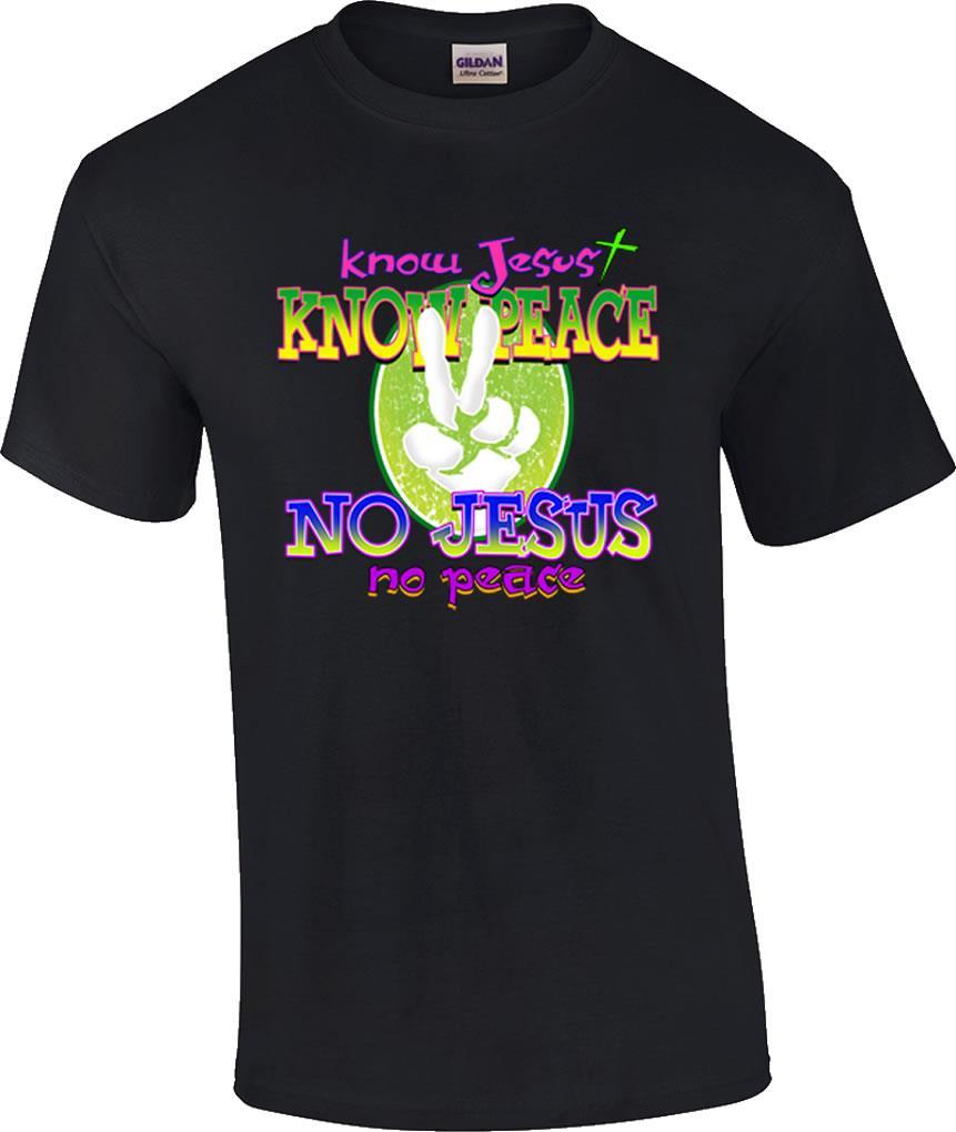 Christian Neon Know Jesus Know Peace No Jesus No Peace Inspirational T-Shirt S