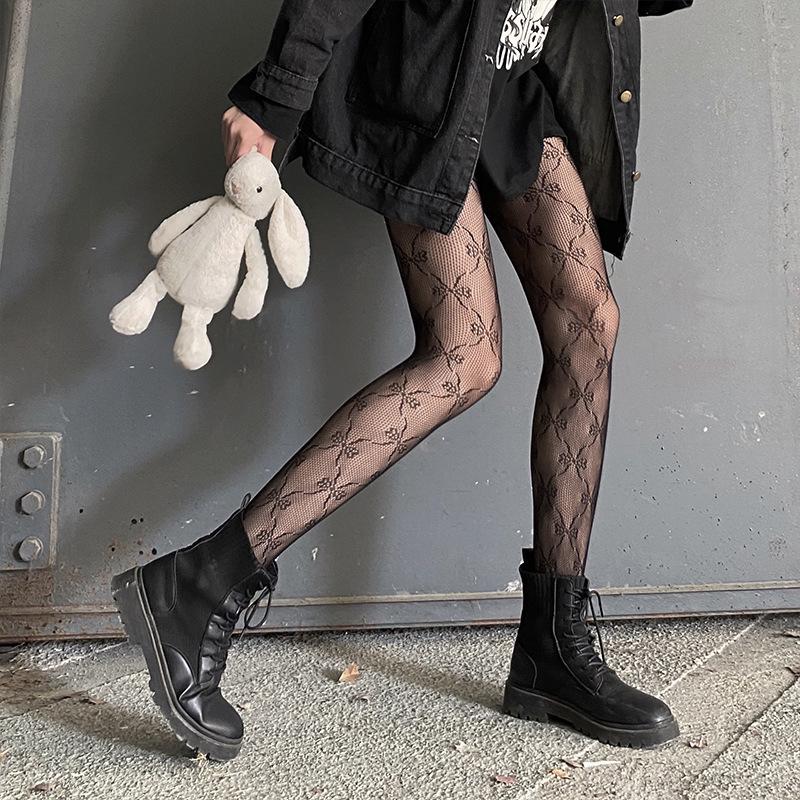 Bowknot black fishnet stockings, sexy girl stockings, new trendy black mesh thin pantyhose for women, white Fishnet pantyhose【80-16
