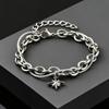 Retro Silver Color Stainless Steel Double-layer Bracelet for Men, Hip Hop Punk Style Star Charm Bracelets, Fashion Cool Jewelry