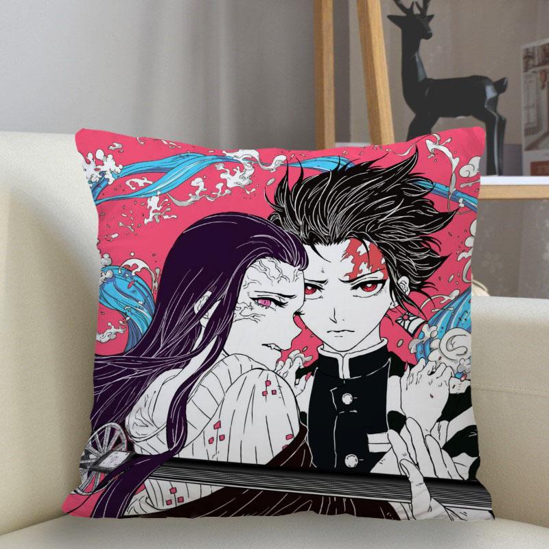 Funda de Almohada 45x45cm Poliéster Demon Slayer Decoración Sofá Funda de Cojín Funda de Almohada Decoración Hogar