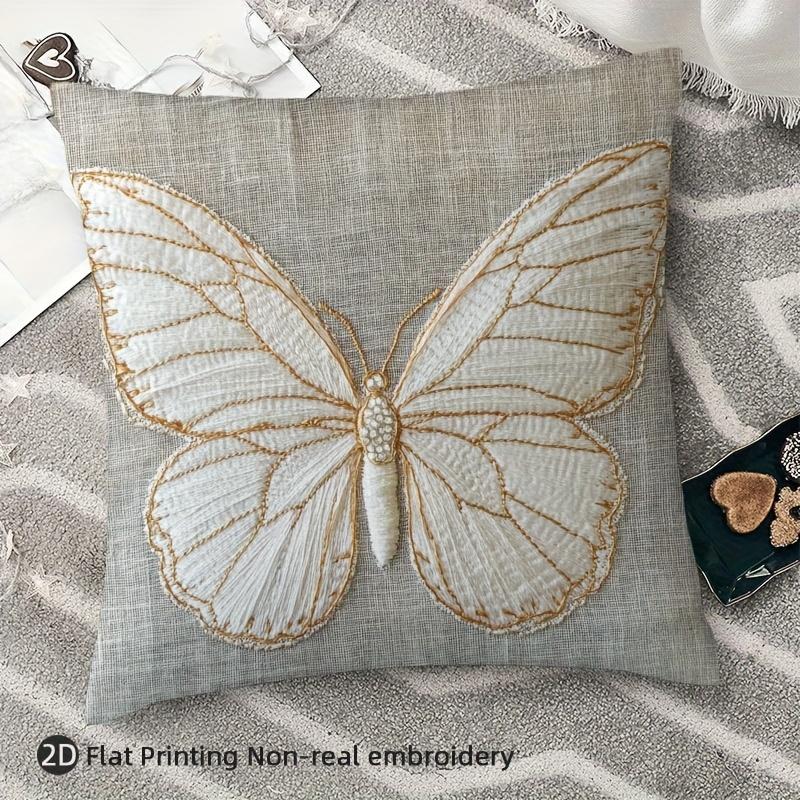 Exquisite Ornaments Unisex Gold Luxury 2D Butterfly Throw Pillow Cover Boho Textured Decorative Cushion Case For Elegant Home Decor Gift