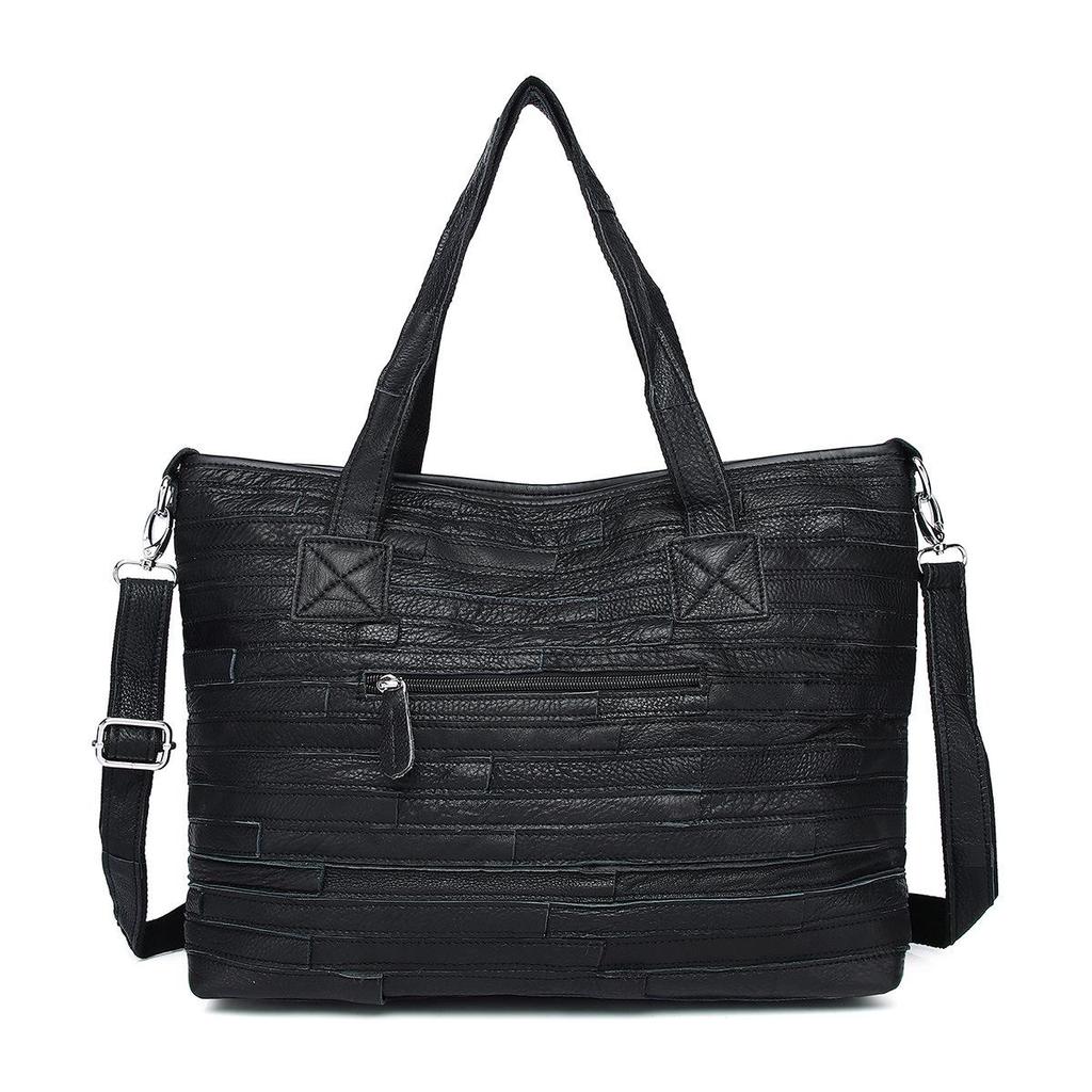 New Genuine Leather Ethnic Style Color Block Shoulder Tote Bag for Women