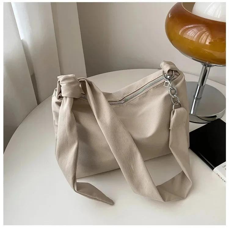 

Women s Casual Totes Bags Crossbody Bag for Girls Handbag Solid Simple Chain Knotted Straps Messenger Shoulder Handbags бежевий