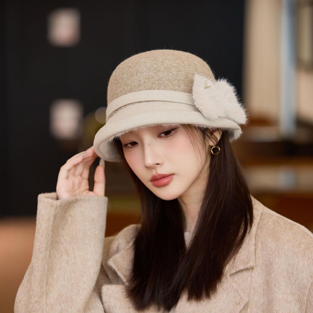 Bucket Hat Women's Autumn and Winter Ear Protection Warm Basin Hat Retro Elegant Top Hat