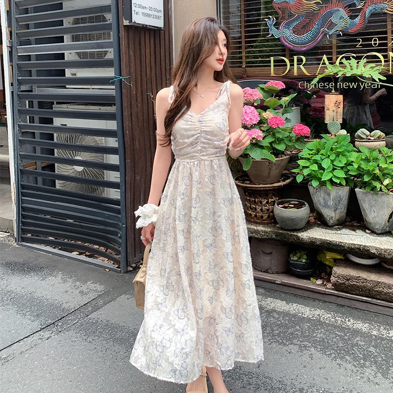 Letní Elegantní Pásek Květinové Celé Šaty Dámské Vintage Sladký potisk Princezna Boho Šaty Elegantní Party Holiday Pohádkové šaty