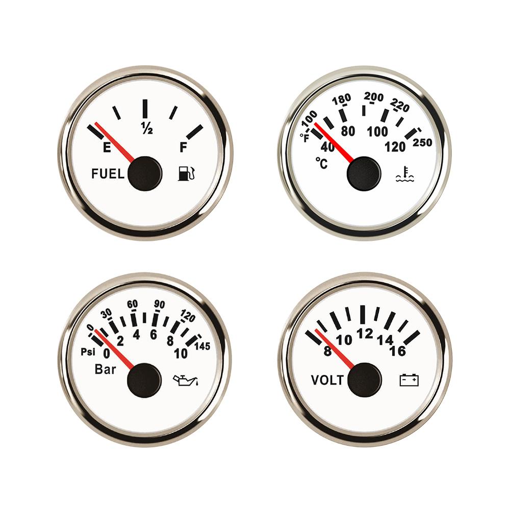 ELING 4 Gauge Set 52mm 40-120℃ Water Temp 0-10Bar Oil Pressure Fuel Level 8-16V Voltmeter with Red Backlight for Marine Car