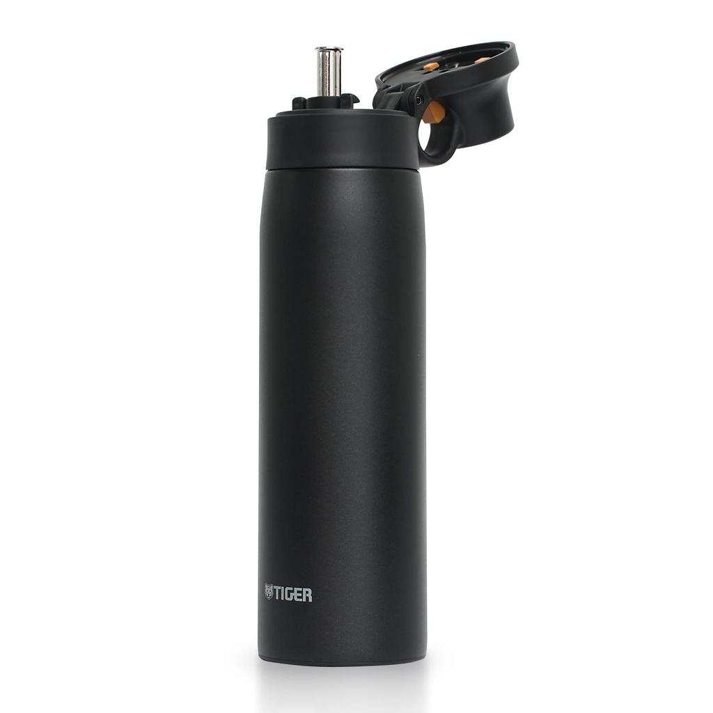 Tiger Thermos Water Bottle, 500ml, with Stainless Steel Straw, Vacuum Insulated, Keeps Drinks Cold, Can be Used as a Tumbler, Matte Black, MCS-A050KM