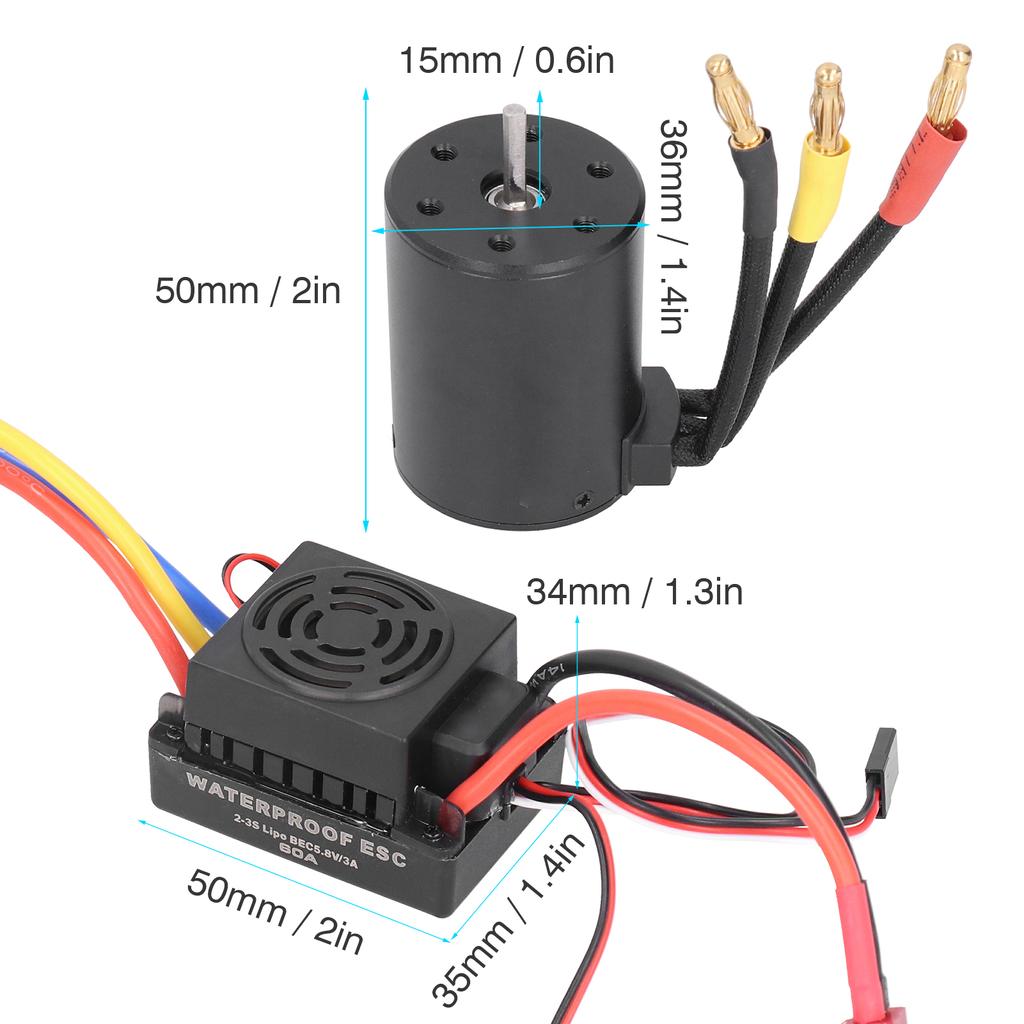3650 Waterproof 3900KV Brushless Motor 60A Brushless ESC Parts Set for 1/10 RC Car