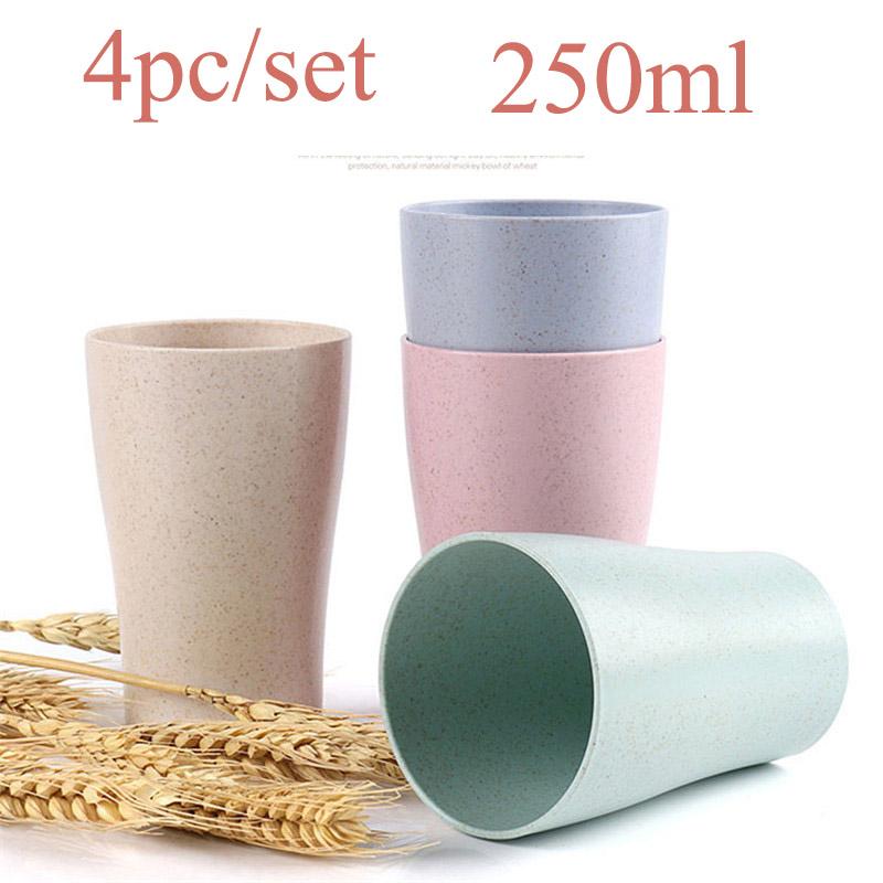 4PC/set Wheat Straw Cup Multi-Functional Cola Coffee Plastic Cup Drinking Cup Kids Cups Reusable Portable Tea Cups Gifts