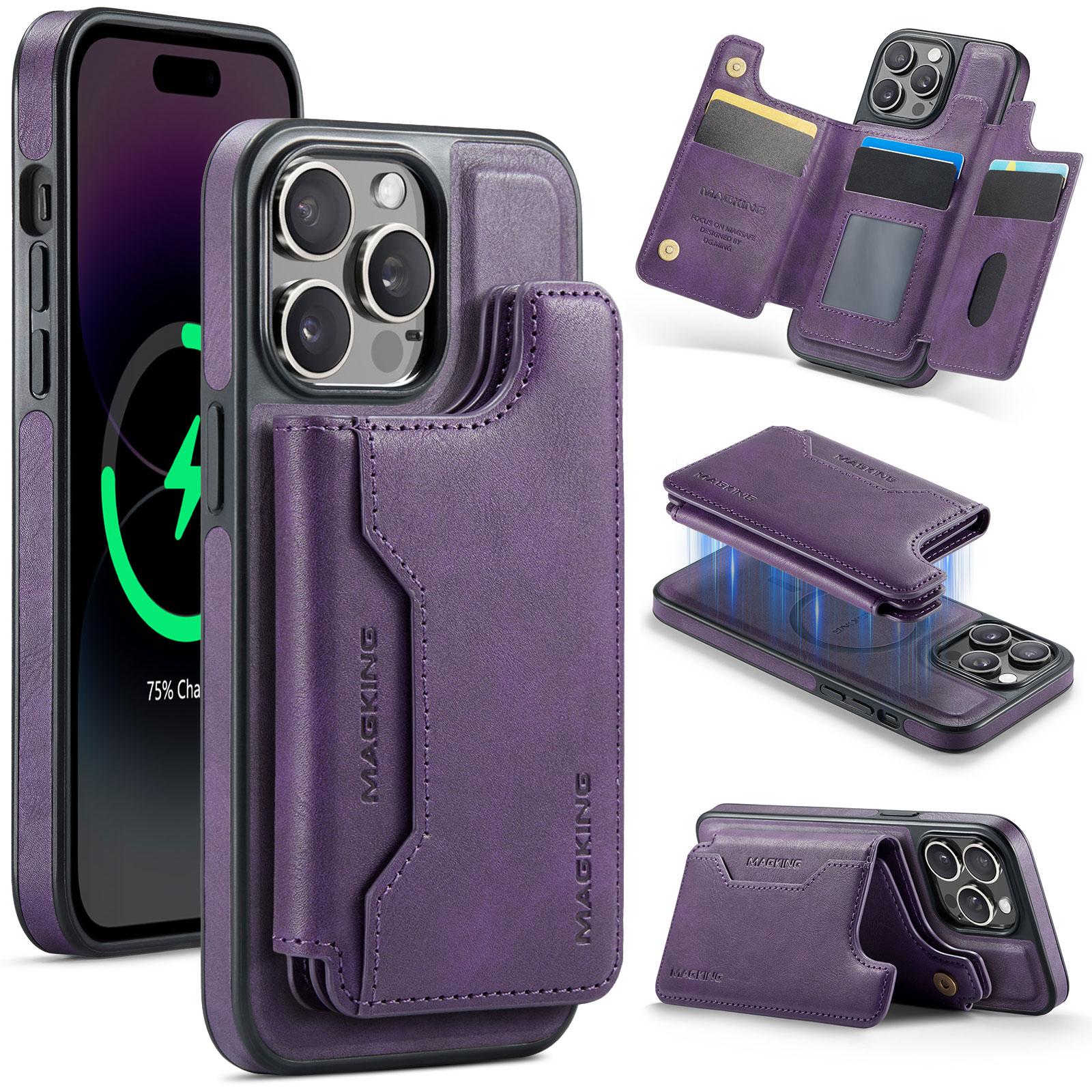 

MAGKING K3 Series For iPhone 14 Pro Max Case Compatible with MagSafe Wallet PC+TPU+PU Phone Cover Purple