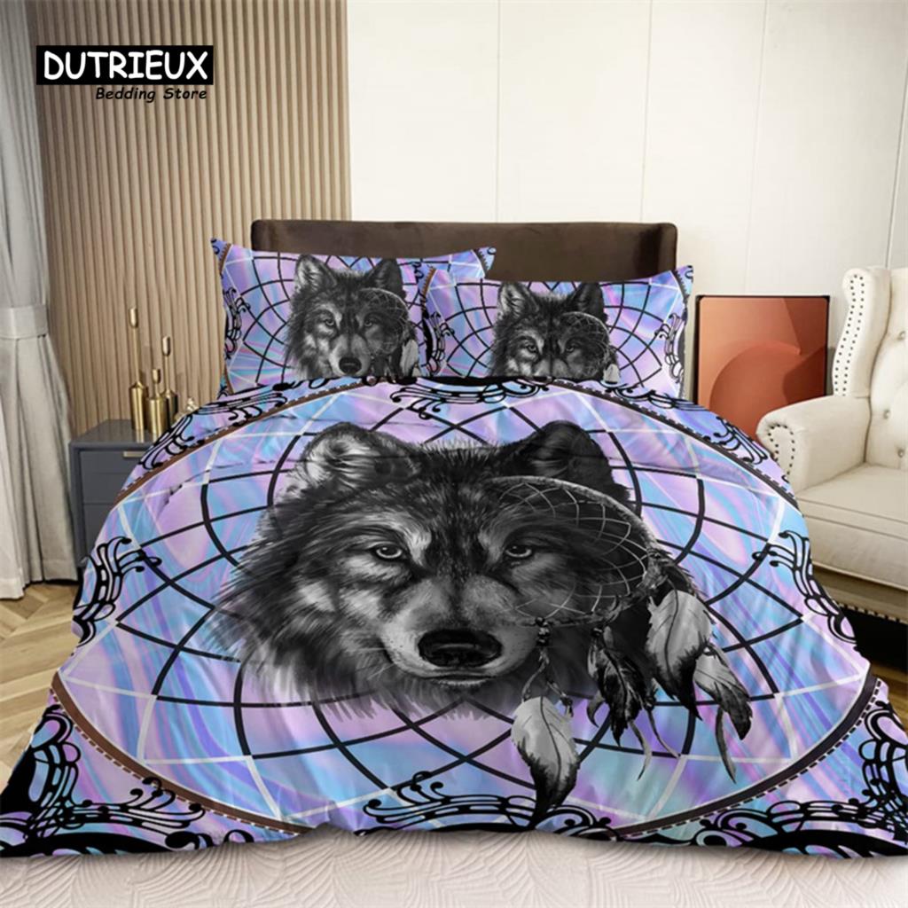 3D Wolf Space Duvet Cover Tiger Lion Animal Pattern Bedding Set Light And Dark Meet Wolf Moon Comforter Cover With Pillowcases