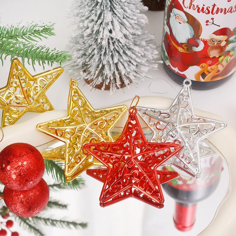 Weihnachtsstern Hängeornament Ausgehöhlt Gold Silber Rot Fünfzackiger Stern 3D Weihnachtsbaum Anhänger Neujahrsparty Dekoration Zubehör
