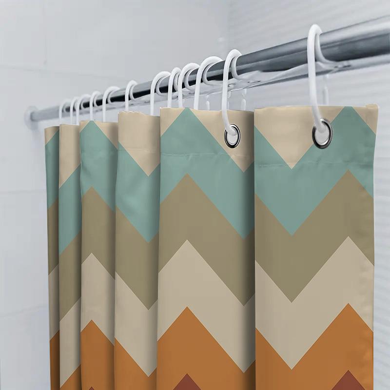 Duschvorhang Wasserdicht Bauernhaus Küstenblau Beige Streifenmuster Stoff Dekor Badezimmer Set