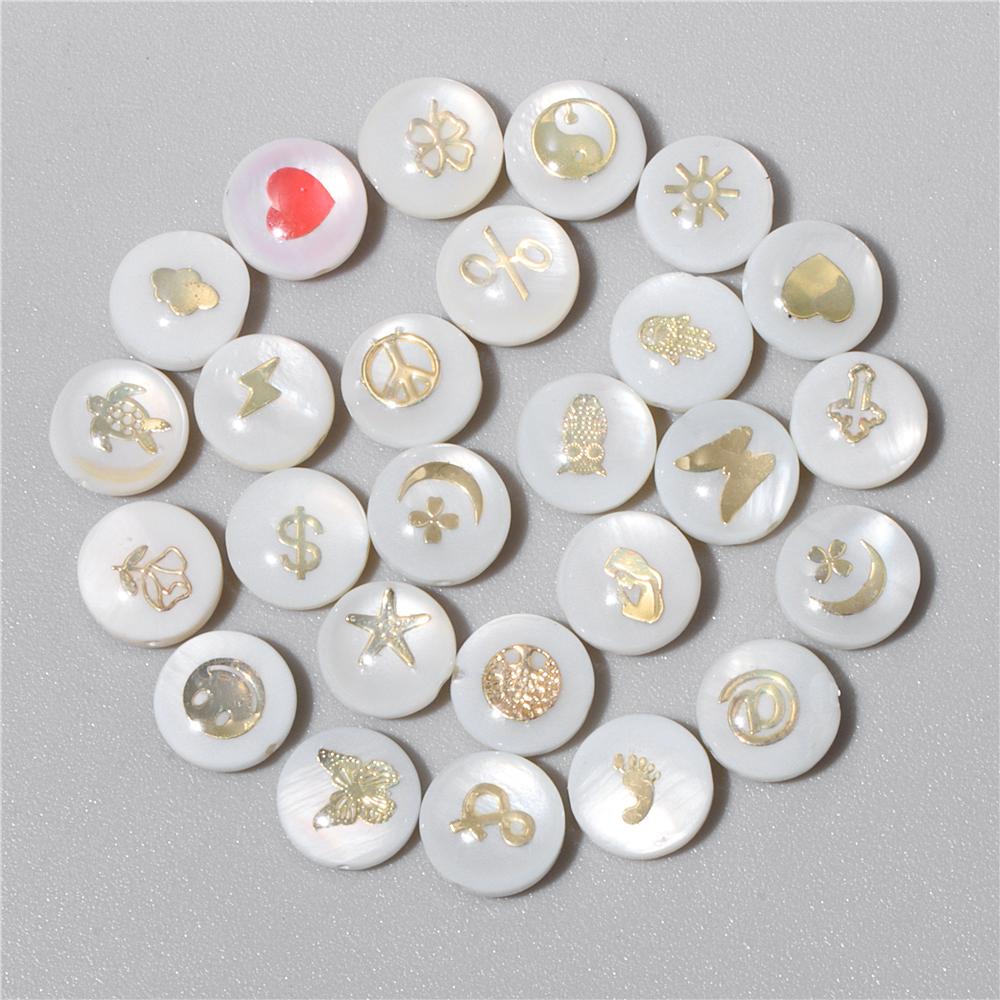 Shell Bronzing Moon Star Hearts Bead Charm Round White Freshwater Pearl of Shell Bead for Jewelry Making Diy Necklace Accessory