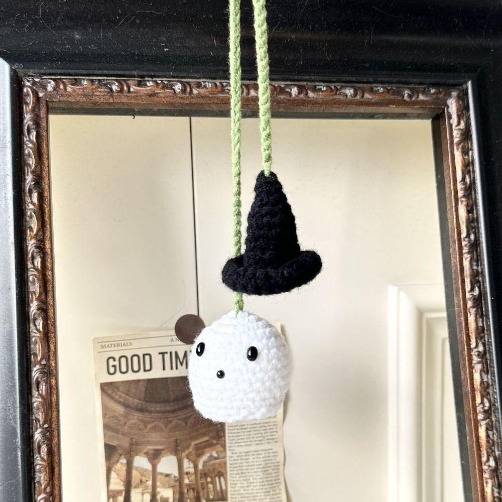 Cute Halloween Ghost Pendant Ghost Shape Crochet Halloween Decorations  Hangings Rear View Mirror