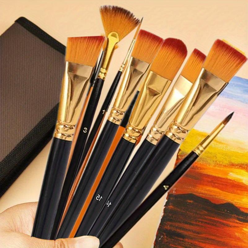 15Pcs Oil Paint Brushes Set Various Size Nylon Hair Wood Grip DIY Colored Drawing Watercolor Acrylic Art Supplies