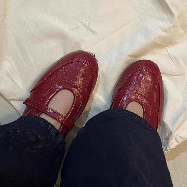 Guttega~ Velcro casual sneakers women's new ballet Mary Jane red inner height-increasing flat shoes